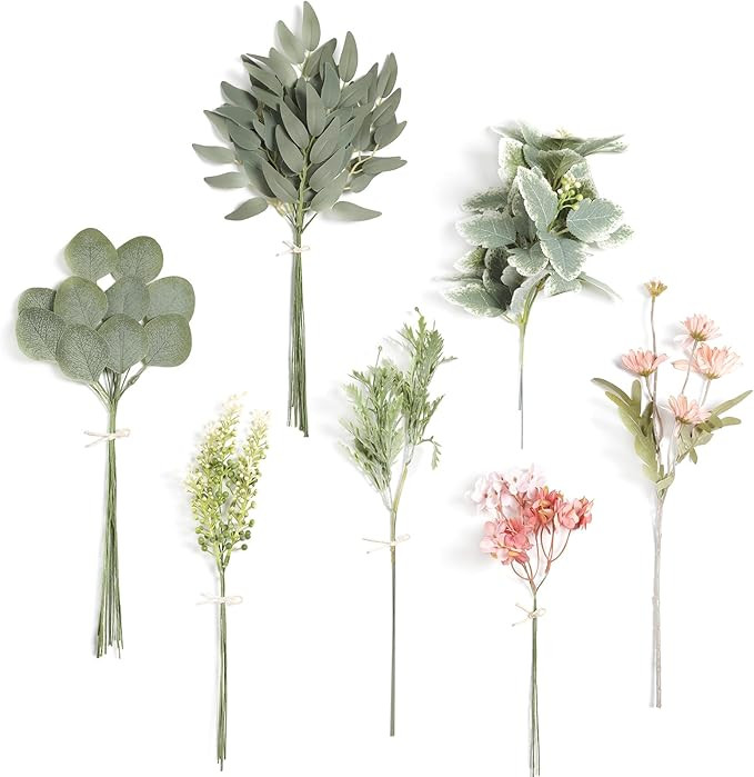 Artificial Greenery Stems Box Set, 33pcs with 7 Kinds of Faux Greenery Picks for DIY Bridal Bouqu... | Amazon (US)