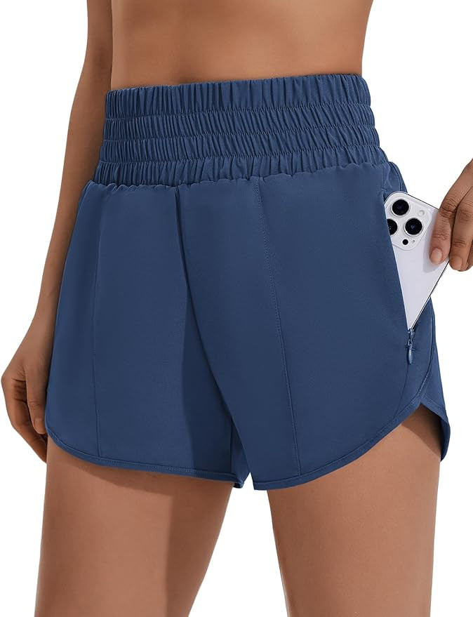 PINSPARK Womens Athletic Shorts for Gym Workout Running Short with High Waisted Zip Pockets | Amazon (US)