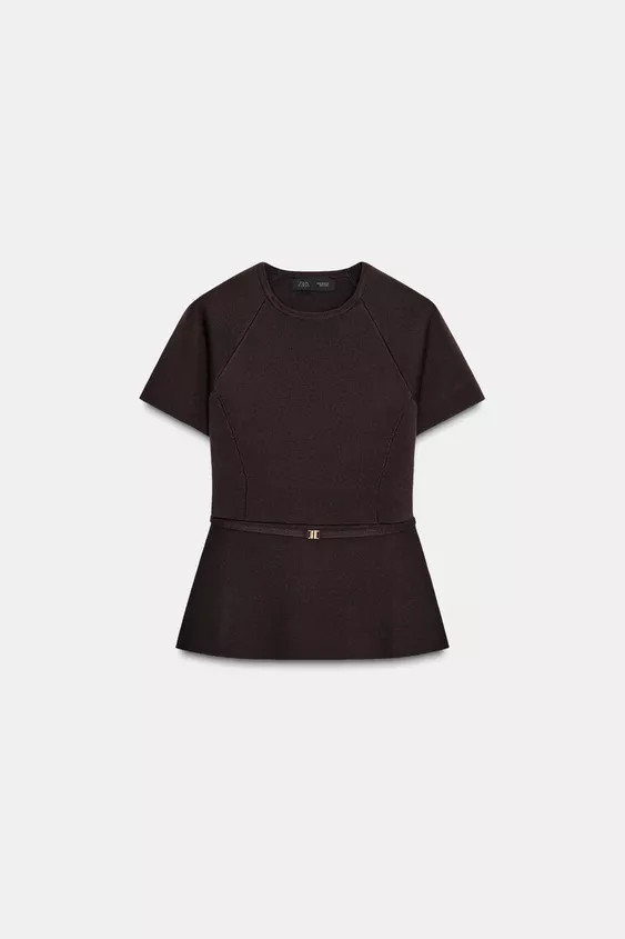 STICKAD TOPP MED PEPLUM OCH BÄLTE | Zara US