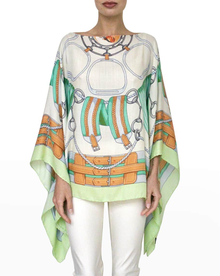 Printed Cashmere-Blend Scarf Poncho | Neiman Marcus