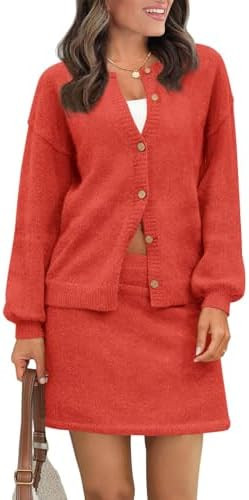 Tankaneo 2 Piece Sweater Sets for Women Long Sleeve Cardigan Outfits Mini Skirts Knit Matching Lo... | Amazon (US)