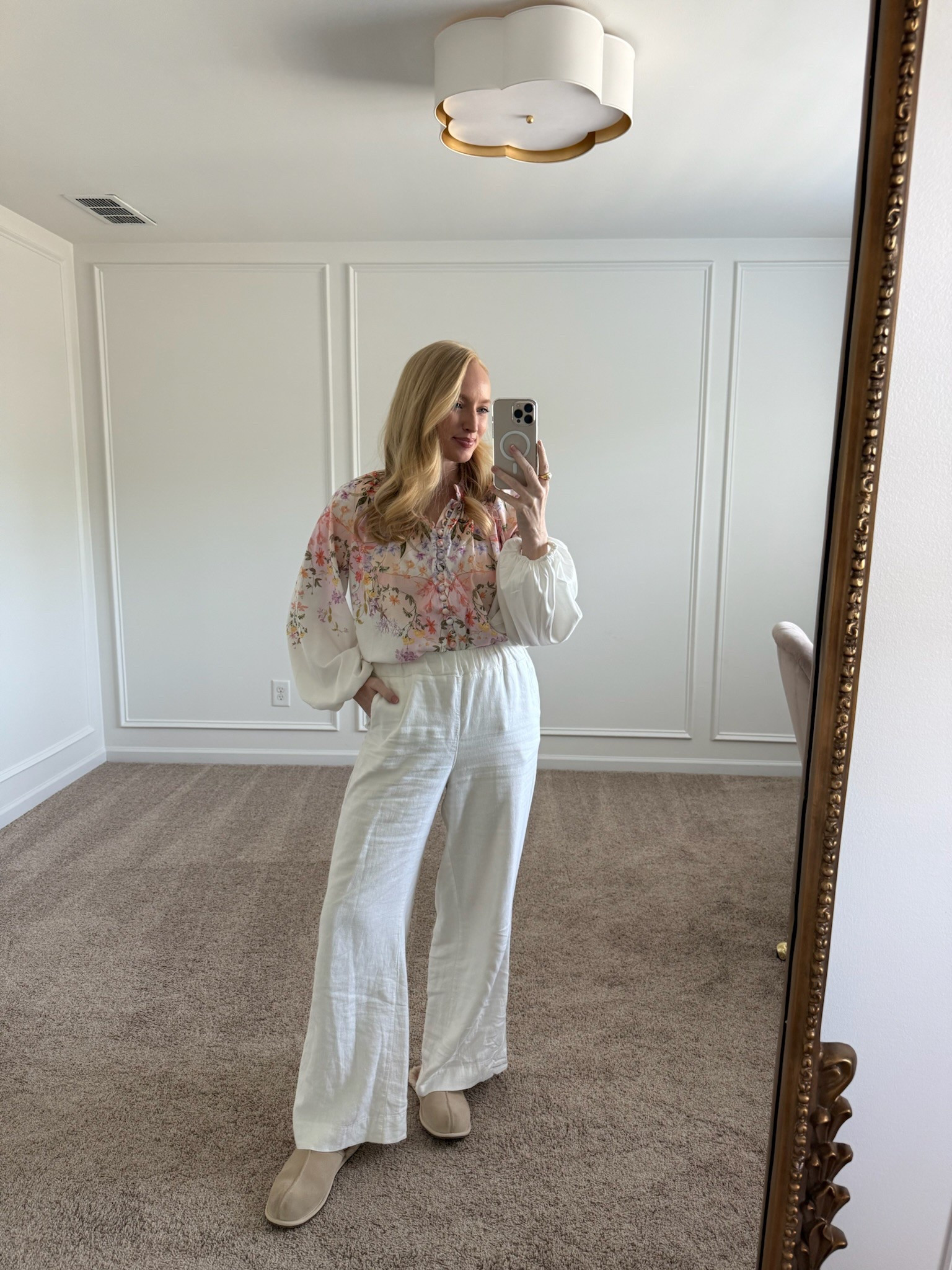 Outfit of the day! I paired this gorgeous floral top from Petal and Pup with linen pants for an elevated casual look. This top would be so pretty for work or a date night! Use my code STRAWBERRYCHIC20 for 20% off. Spring outfits // summer outfits // workwear // work outfits // Petal and Pup

#LTKWorkwear #LTKSeasonal #LTKStyleTip