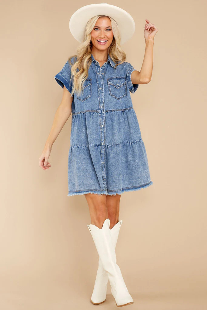 Back Road Drives Denim Dress | Red Dress 