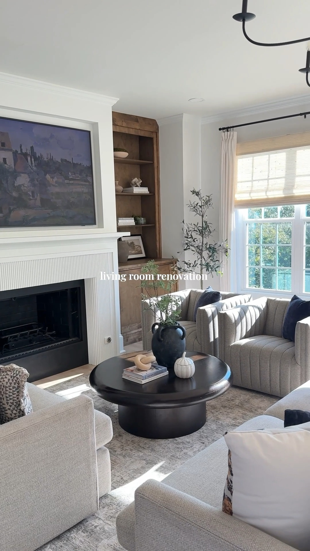 Living room renovation, cozy family room design. I’m starting my fall decor soon and loving the few pieces displayed so far like my upholstered swivel chairs, black round coffee table, and vintage vase. 

#LTKHome #LTKNYFW #LTKCon