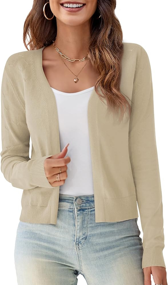 OmicGot Women's Long Sleeve Shrugs Open Front Cropped Cardigan Sweater Bolero Shrugs S-XL | Amazon (US)