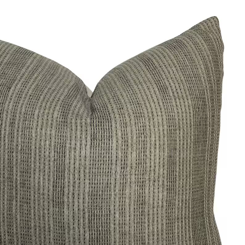 Davis | Olive Woven Stripe Pillow Cover | Moody Green Designer Fabric | Neutral Home Decor | 18x1... | Etsy (US)
