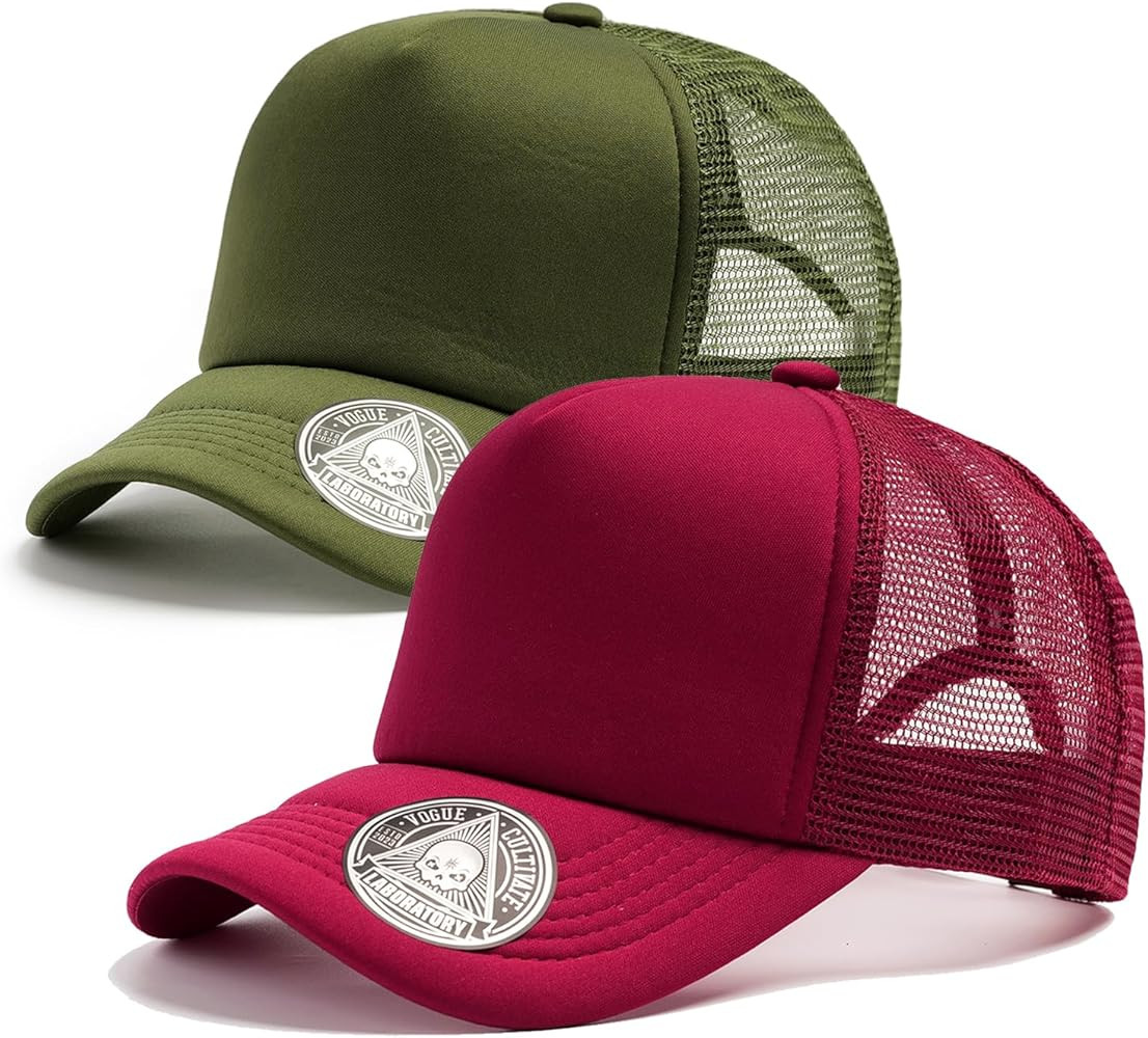2-Pack Classic Foam Trucker Hat Summer Mesh Hat Lightweight Adjustable Back Buckle Strap | Amazon (US)