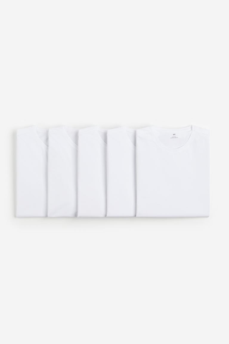 5-pack Slim Fit T-shirts - White - Men | H&M US | H&M (US + CA)