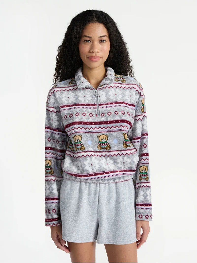 No Boundaries Top de Felpa con Cuello Falso y Manga Larga con Zíper de 1/4 para Mujer | Walmart (US)