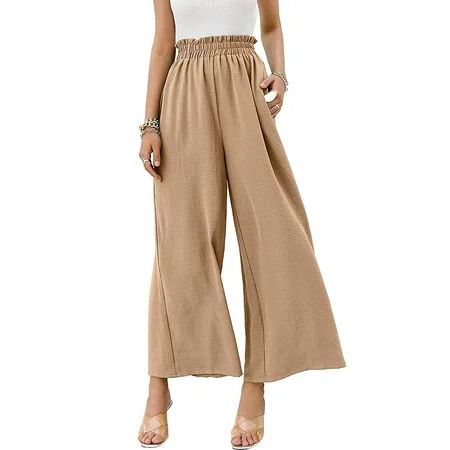 Suanret Women Wide Leg Palazzo Pants High Waist Loose Trousers Casual Flowy Long Pants Streetwear Khaki XL | Walmart (US)