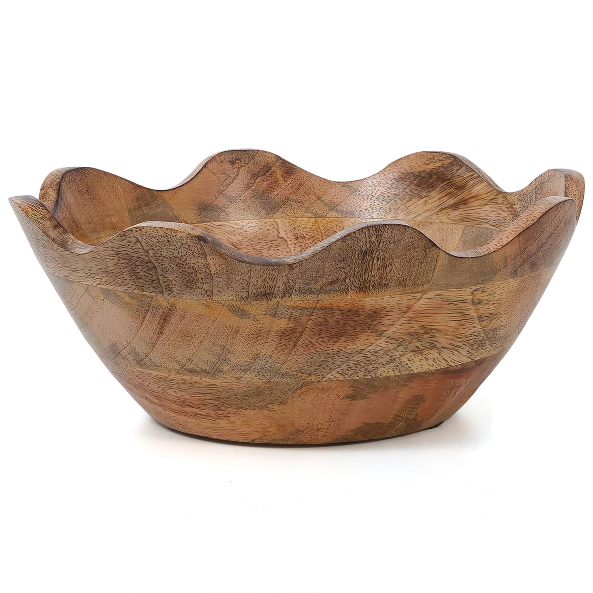 Mela Artisans Wooden Scalloped Bowl - Medium | Rustic Ruffle Decorative Style | Walmart (US)