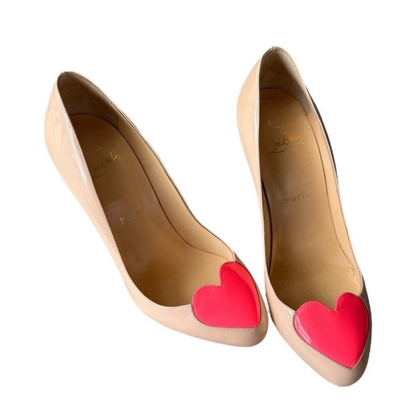 Christian Louboutin Women's Beige and Pink Heart Pumps | Poshmark