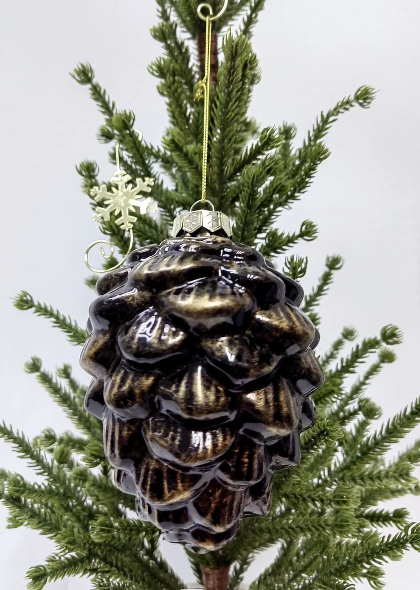 Christmas Set of 6 Brown Color Pinecone Glass Hanging Ornament, 1.01 lbs, by Holiday Time | Walmart (US)