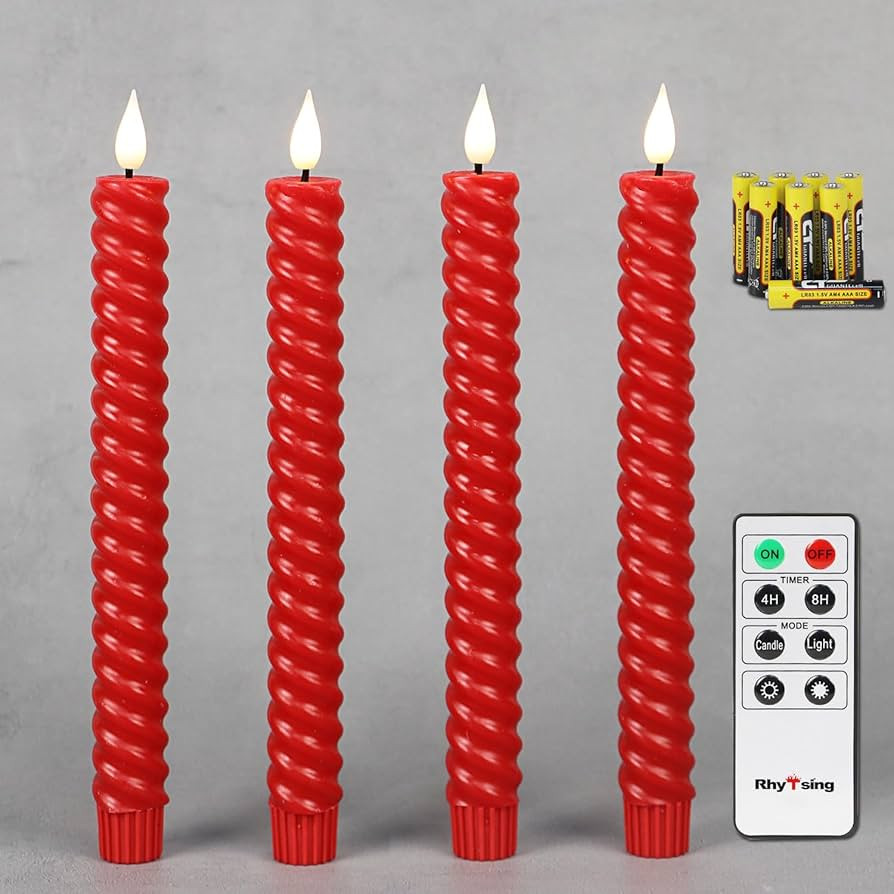 Rhytsing 10" Red Flameless Twist Taper Candles with Timer, Battery Operated Spiral Taper Candles,... | Amazon (CA)