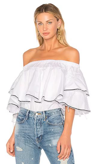 Endless Rose Ruffle Trim Off Shoulder Top in White | Revolve Clothing (Global)