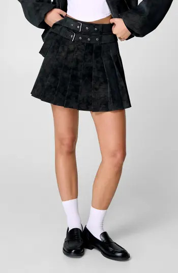 Belted Pleated Faux Suede Skirt | Nordstrom