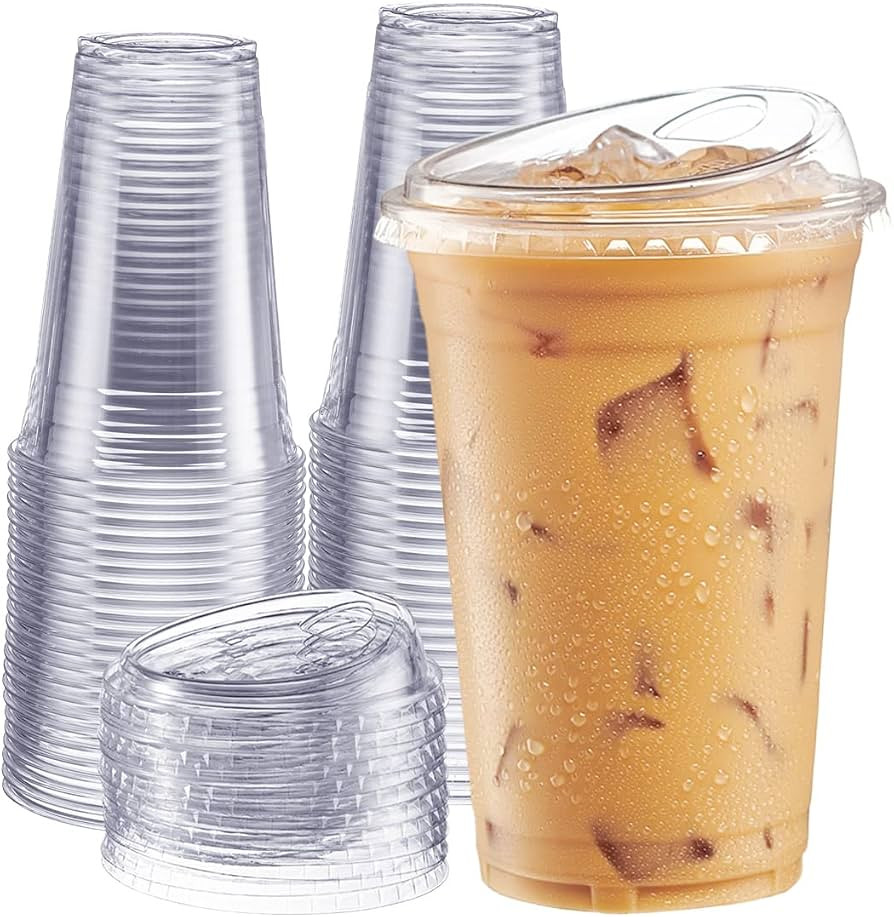 Comfy Package [20 oz. - 100 Count Crystal Clear Plastic Cups With Strawless Sip-Lids, Disposable ... | Amazon (US)
