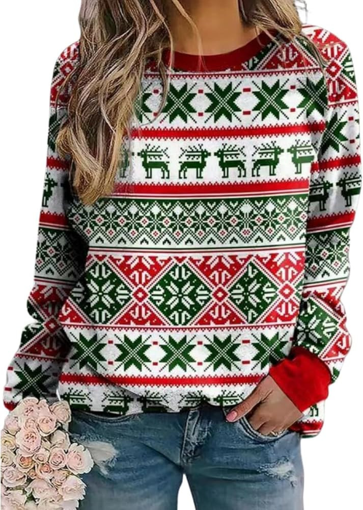 Qbily Knitted Sweater For Women Winter Holiday Xmas Green Holiday Sweater Green Holiday Top Tops | Amazon (US)