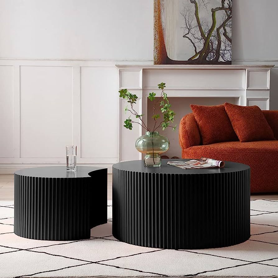JURMALYN Black Round Coffee Table Set of 2, Modern Drum Coffee Tables with Moon Side Tables Set W... | Amazon (US)