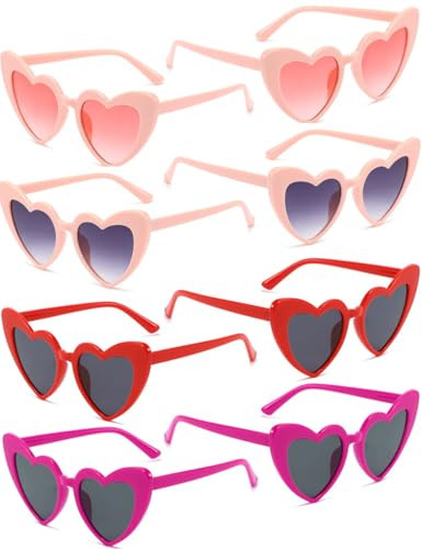 Ricawa 8 Pack Heart Sunglasses Vintage Cat Eye Love Heart Glasses Retro Bachelorette Bride Sunglasses Bulk for Women Wedding Party (Multicolor) | Amazon (US)