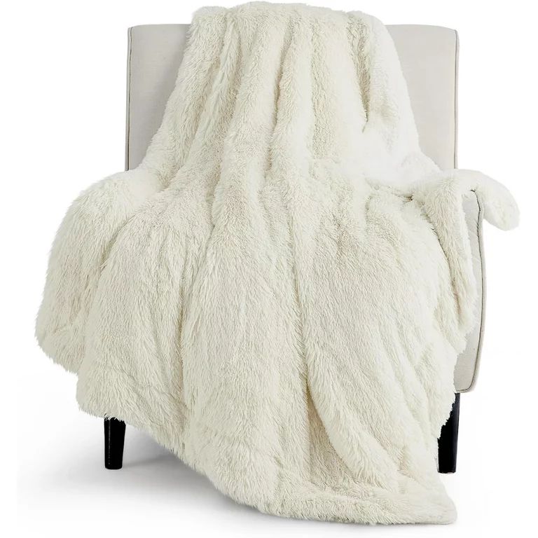 Bedsure Faux Fur Cream Throw Blanket – Fluffy Blankets & Throws Shaggy Faux Fur Blanket, 50x60 ... | Walmart (US)