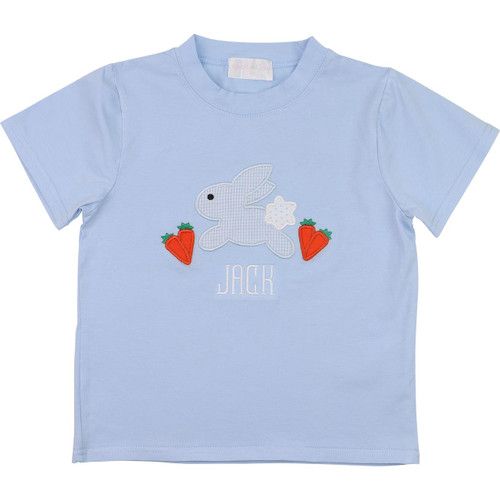 Blue Bunny And Carrot Applique Knit Shirt | Cecil and Lou