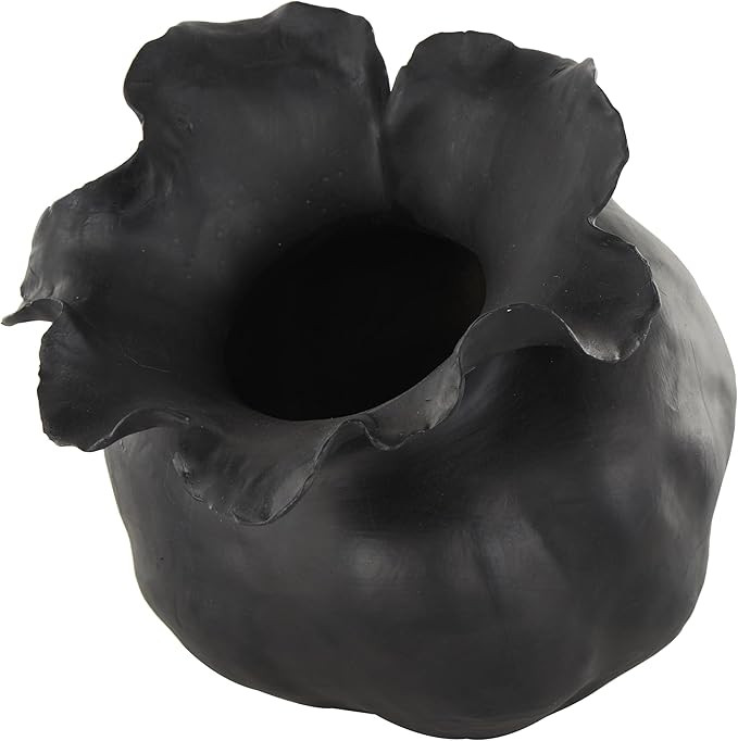 Deco 79 Ceramic Abstract Wide Rounded Floral Shaped Vase with Petal Rim, 8" x 10" x 9", Black | Amazon (US)