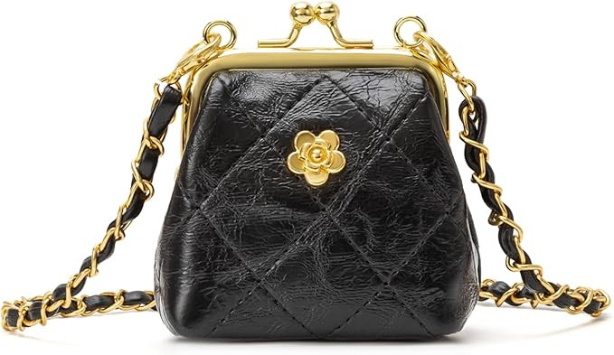 Quilted Kiss Lock Coin Purse with 2 Detachable Chains - Tiny Handbag, Wristlet, Shoulder Bag & Cr... | Amazon (US)