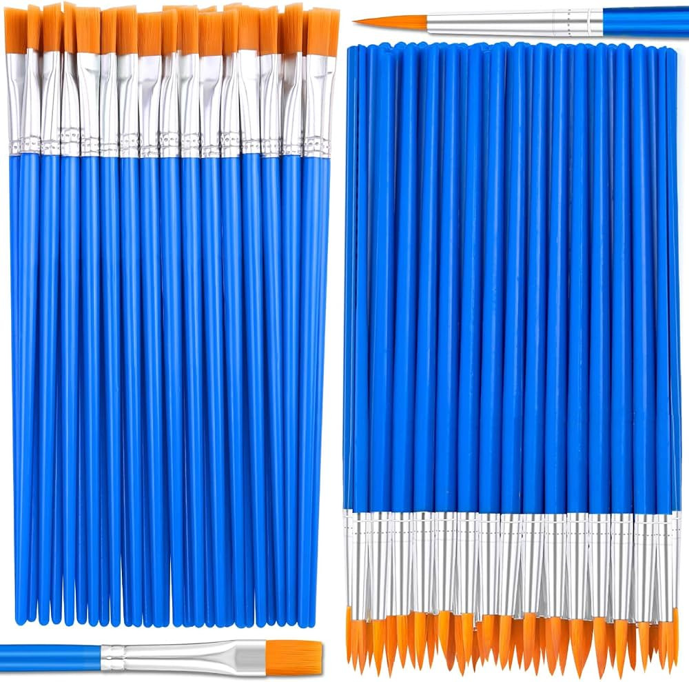 Small Paint Brushes Bulk, Anezus 50 Pcs Flat Tip Round Acrylic Paint Brushes for Kids Classroom A... | Amazon (US)