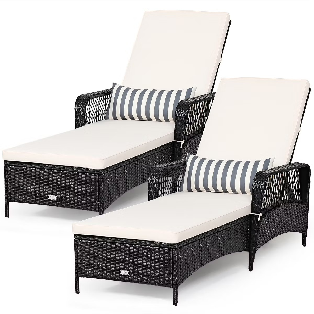 Costway 2PCS PE Rattan Chaise Lounge Chair Recliner Adjustable Pillow Black | Target