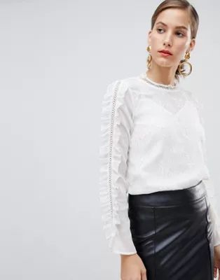 River Island – Bestickte, weiße Spitzenbluse | ASOS DE