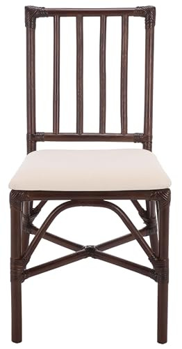SAFAVIEH Furniture - Amal Set of 2 Dining Chairs - White & Chocolate Brown - Upholstered Rattan S... | Amazon (US)
