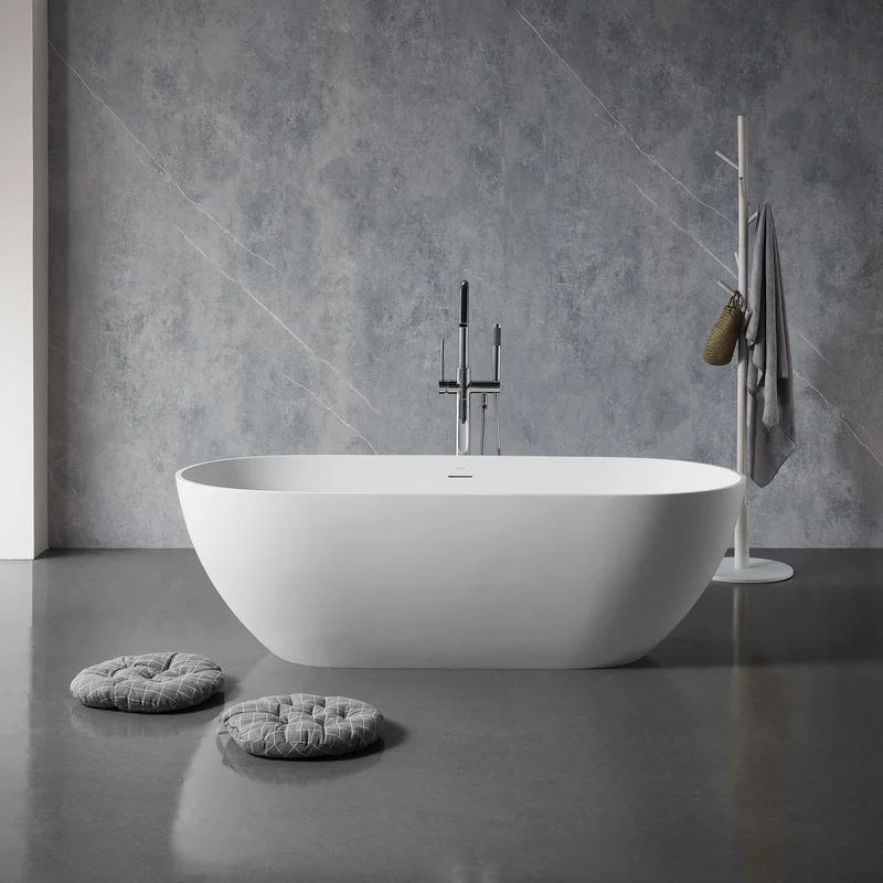21A01103-59 59'' x 29.5'' Freestanding Soaking Solid Surface Bathtub | Wayfair North America