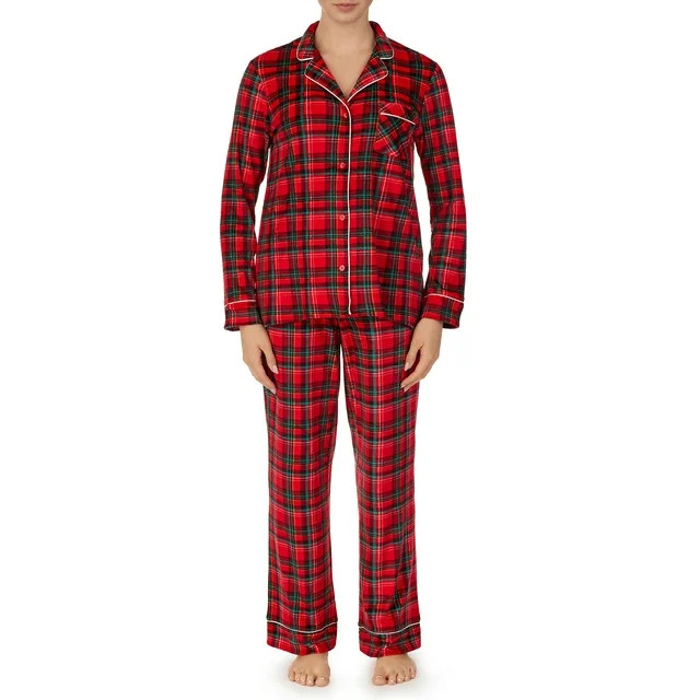 Secret Treasures Women's and Women's Plus Traditional Stretch Velour Long Sleeve Notch Collar PJ | Walmart (US)