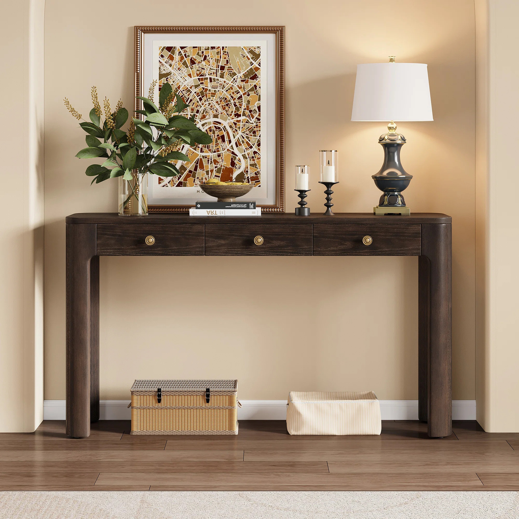 NFusion Solstice Classic Retro Console Table With 3 Drawers And Solid Wood Legs & Reviews | Wayfair | Wayfair North America