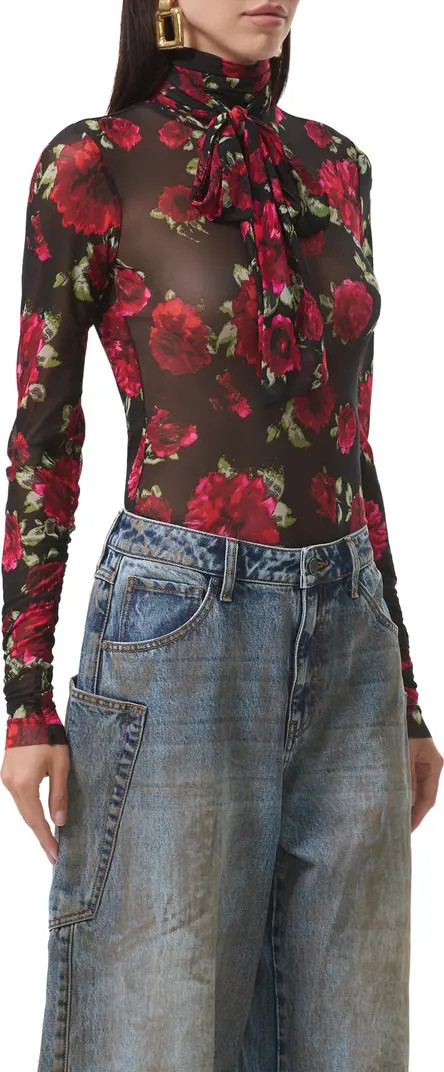 AFRM Julien Tie Neck Turtleneck Mesh Top | Nordstrom | Nordstrom