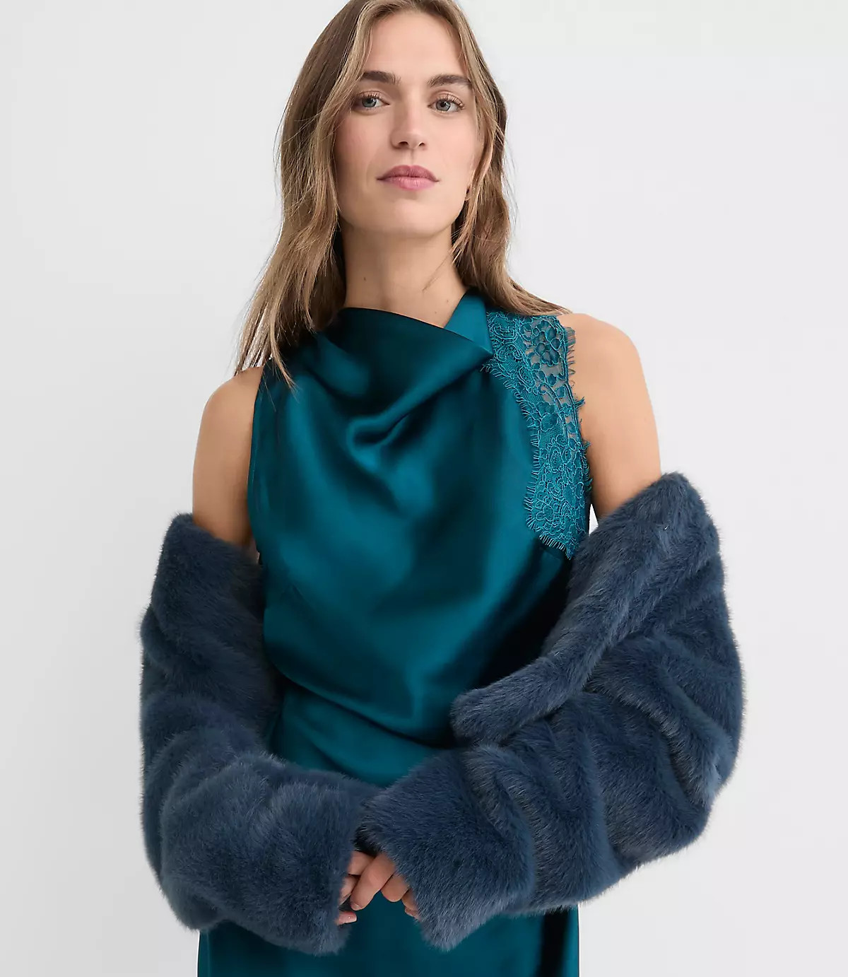 Lace Trim Satin Bias Midi Dress | LOFT
