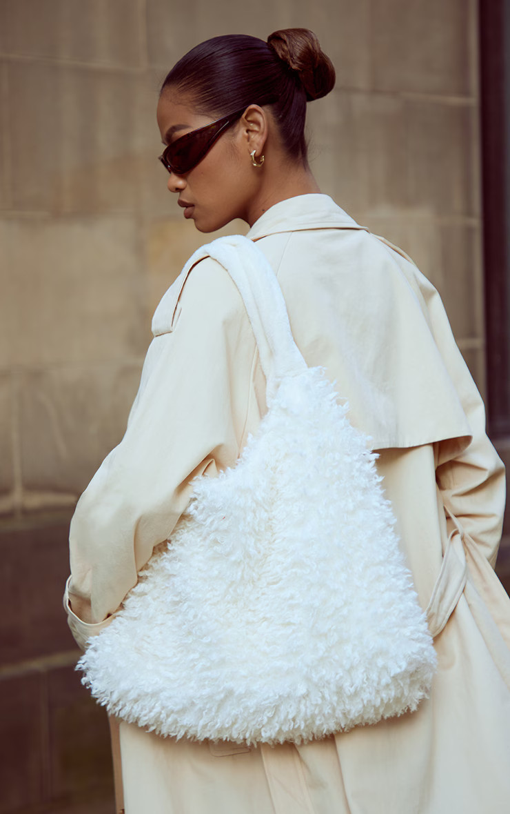 Cream Curly Borg Tote Bag | PrettyLittleThing US