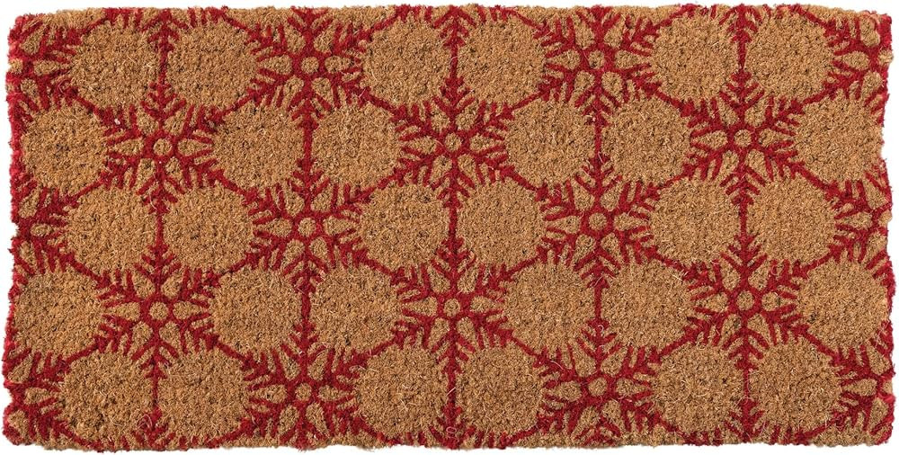 Creative Co-Op 32" L x 16" W Natural Coir Doormat w/Snowflakes, Red | Amazon (US)