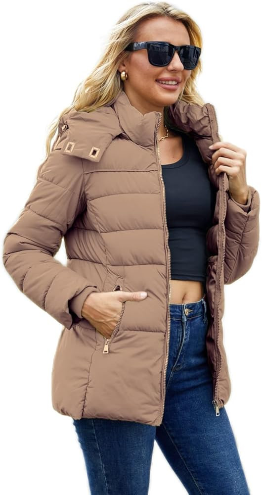 Puffer Jacket Womens Winter Coat with Hood Warm Lightweight Thickened Packable Down Jacket | Amazon (US)