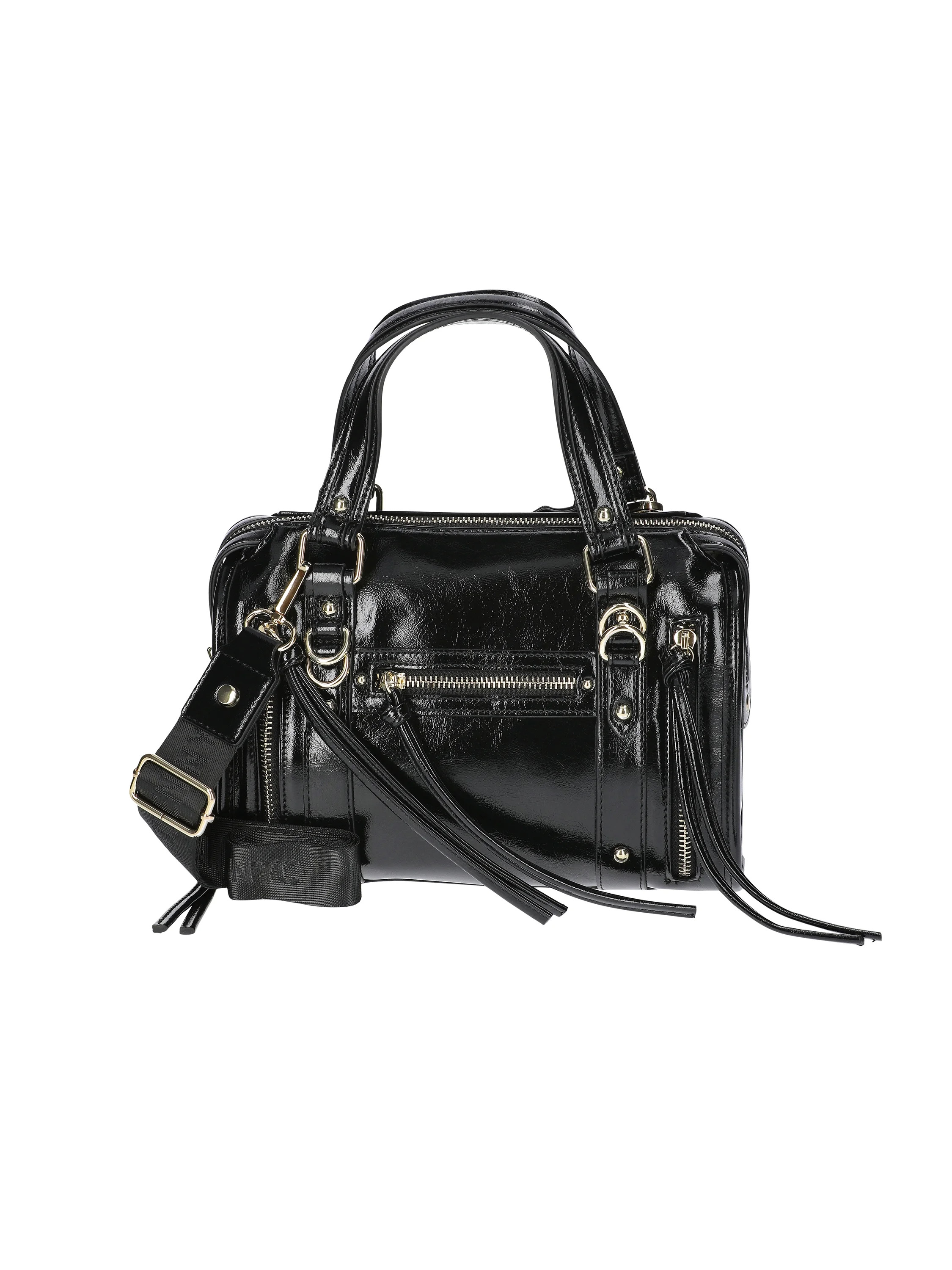 Madden NYC Women's Soft Zipper Satchel Handbag, Black Shine | Walmart (US)