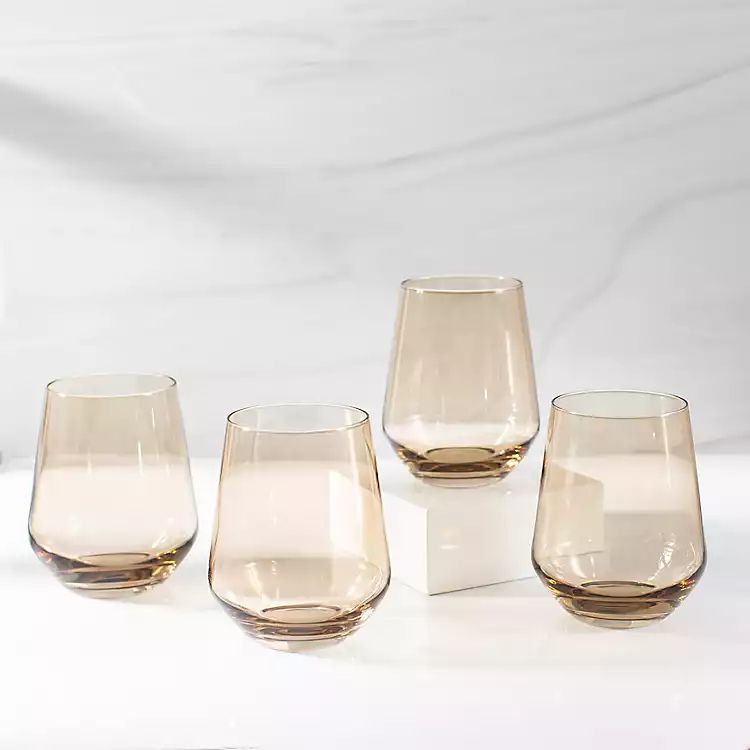 New! Wheat Soft Angled Stemless Wine Glasses, Set of 4 | Kirkland's Home