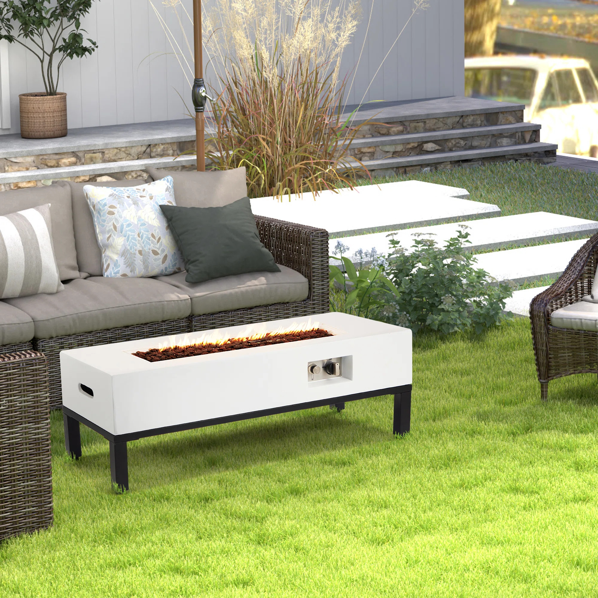 42" Mgo Patio Propane Fire Pit Table With Shelves | Wayfair North America