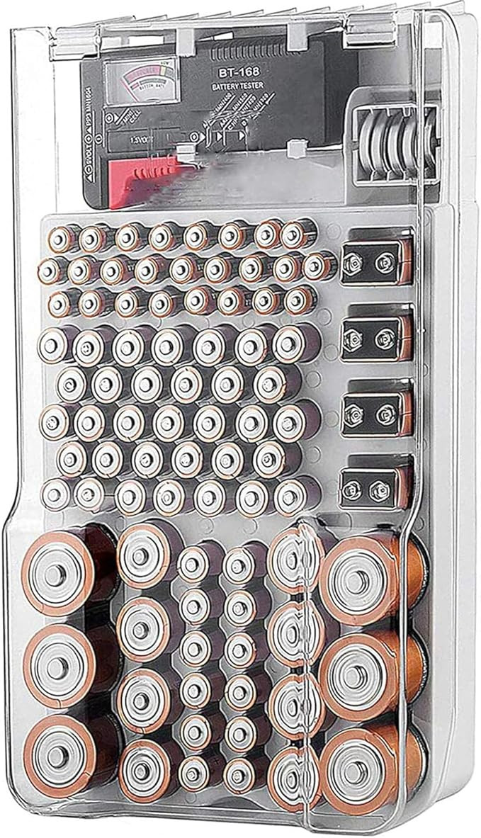 Battery Organizer Storage Box with Tester,Clear Lid Battery Organizer Storage Case Holder Holds 9... | Amazon (US)