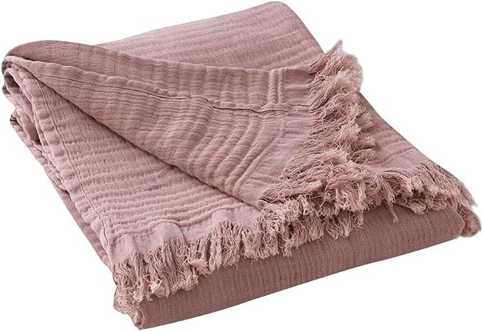 Simple&Opulence Cotton Muslin Throw Blanket for Bed, Couch, Knit Woven Gauze Blanket with Tassels... | Amazon (US)