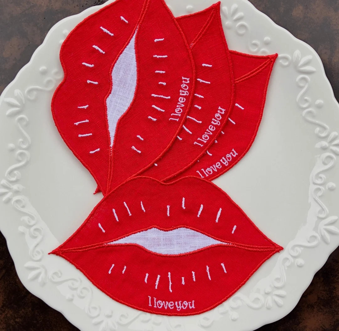 Fall Autumn Red Lips Cocktail Napkins, Set of 4 Linen Coasters, Personalized Gift, Housewarming G... | Etsy (US)