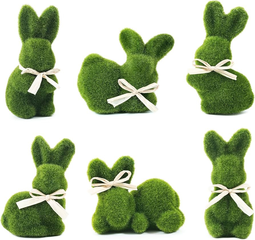 naturevibe 5 Inches Moss Easter Bunny Home Decor, Set of 6 Artificial Moss Rabbit for Easter Deco... | Amazon (US)