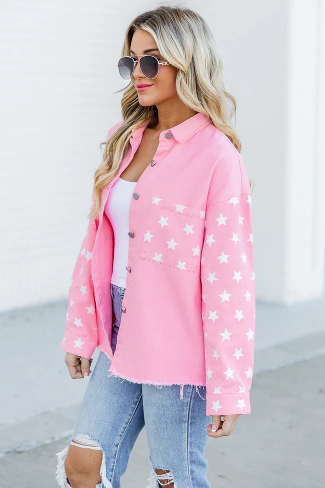 Stars In Her Eyes Pink Star Denim Jacket FINAL SALE | Pink Lily