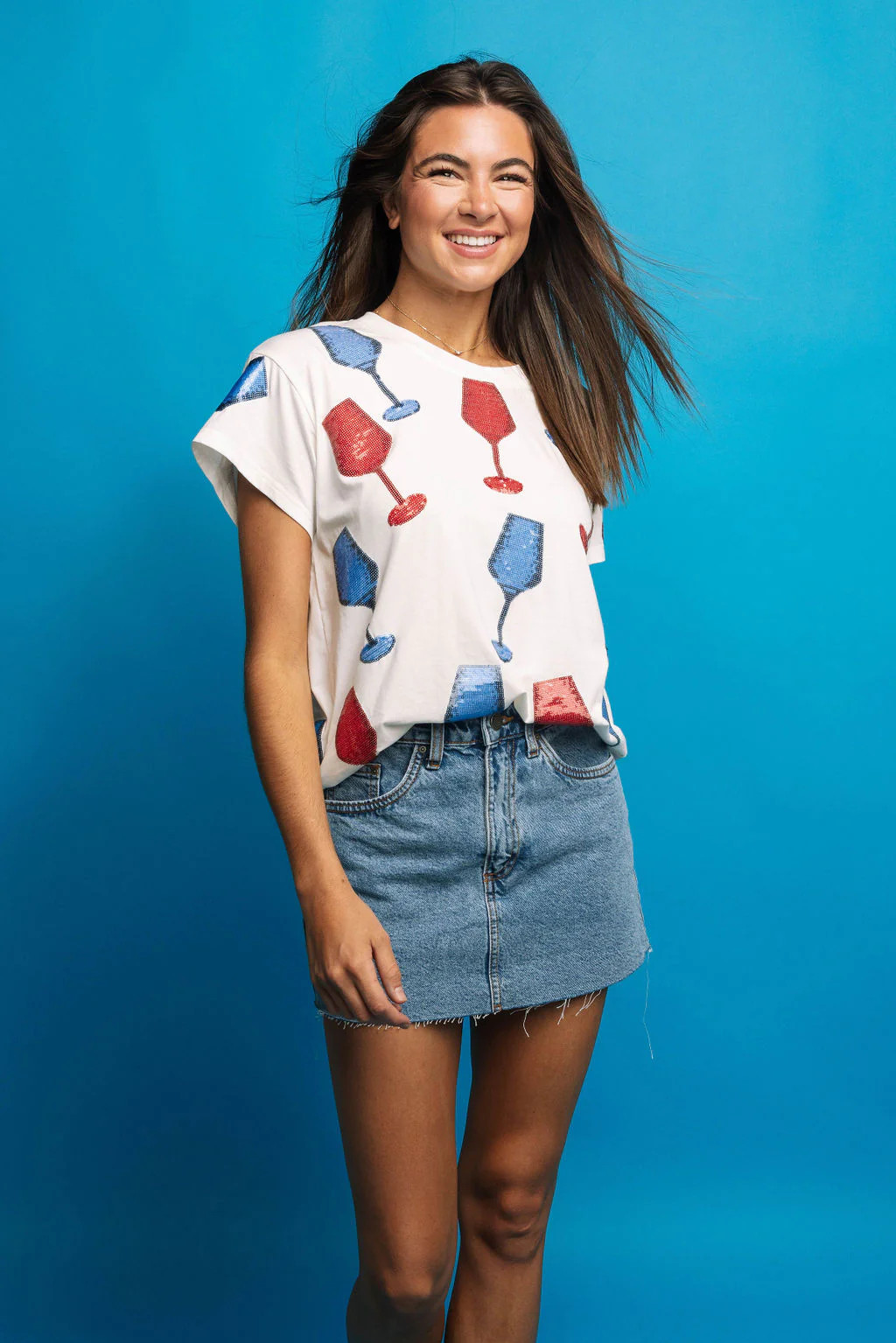 White USA Scattered Wine Tee | Queen of Sparkles