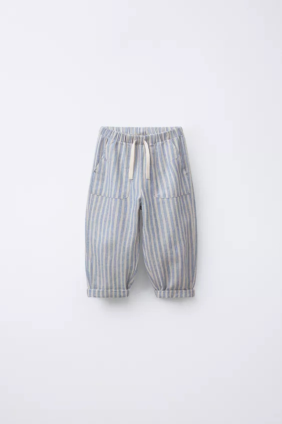 STRIPED COTTON-LINEN BLEND TROUSERS | Zara Canada